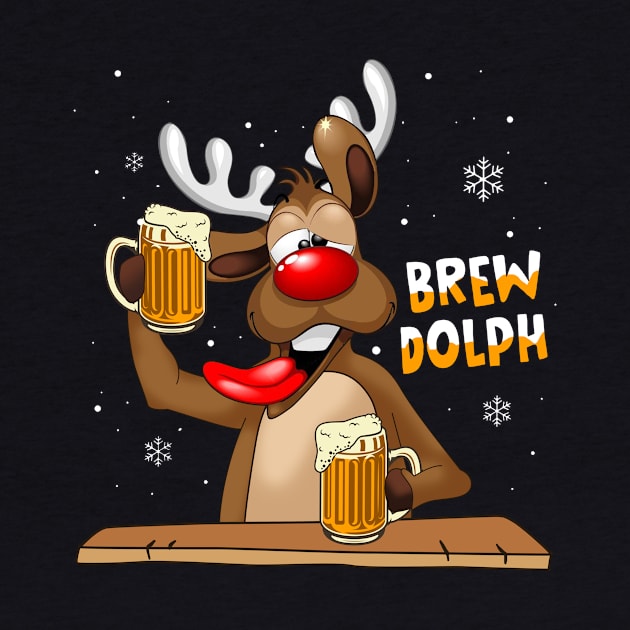 Brewdolph Reindeer Rudolph Beer Drinking Christmas by Dunnhlpp